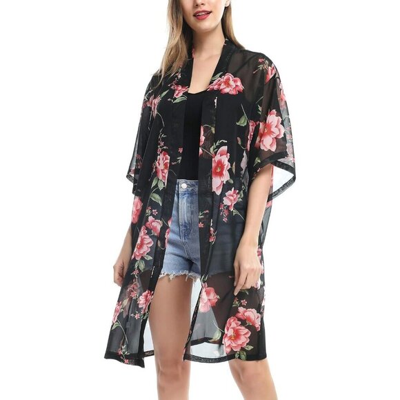 Women’s Chiffon Kimono Bathing Open Front Duster Kimono Beach Cover Up - Picture 1 of 7